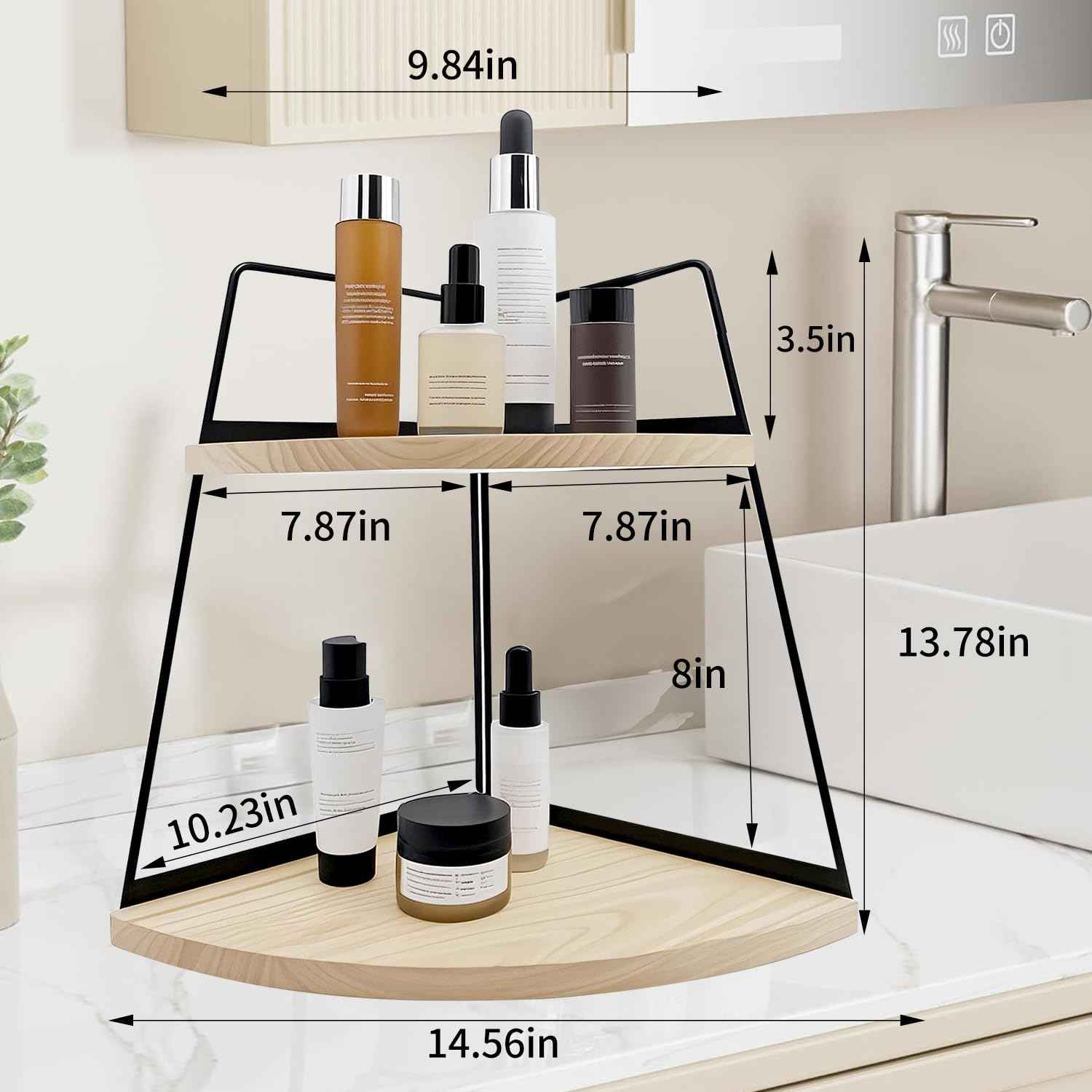 2 Tier Bathroom Counter Organizer,Standing Rack Cosmetic Holder,Wood Bathroom Organizer,Vanity Organizer Bathroom Counter Tray,for Bathroom,Bedroom (White)