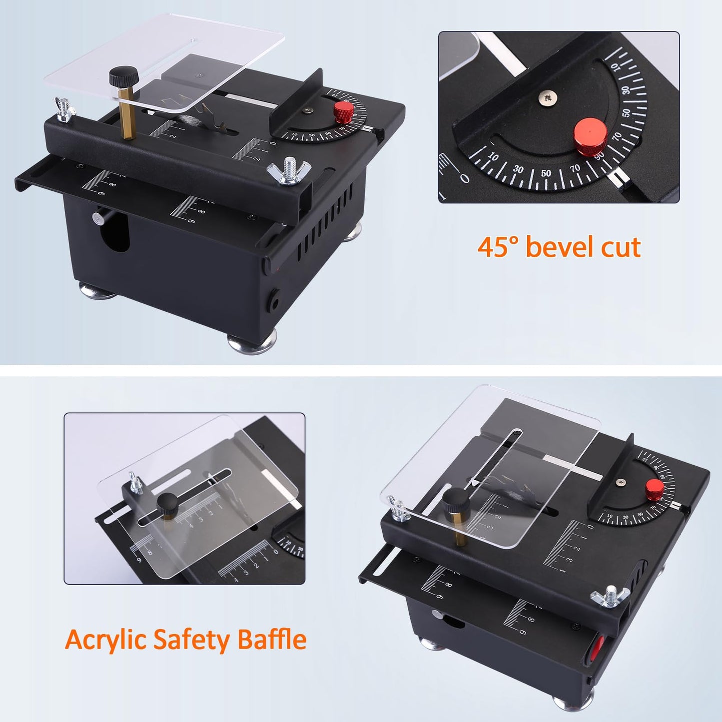 Mini Table Saw,100W Mini Desktop Electric Saw Cutter Speed & Angle Adjustable 16MM Cutting Depth, Seven Speed Adjustable Power Supply,table sawelectrical, mini table saw for crafts