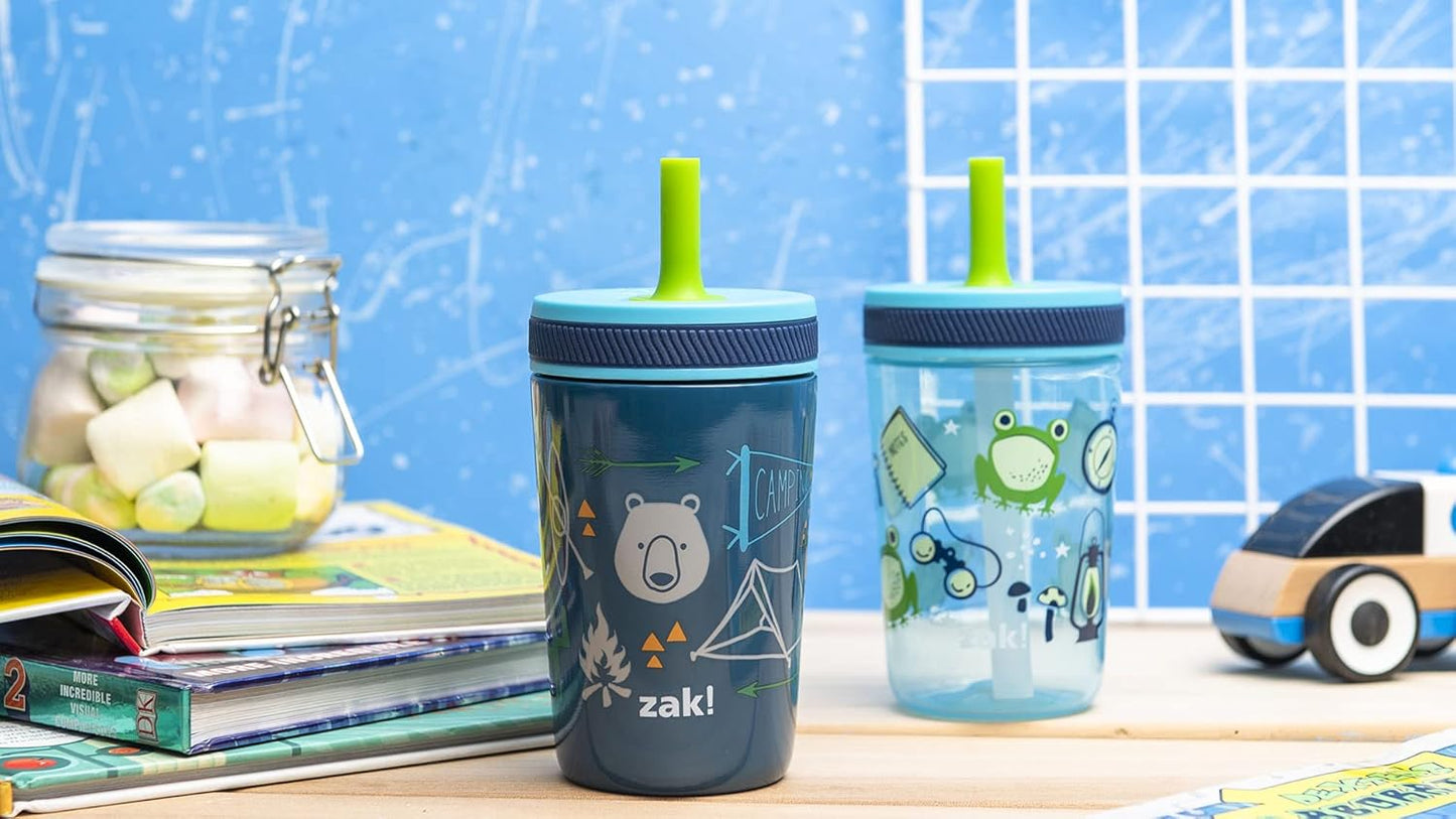 Zak Designs Kelso Tumbler Set - Leak-Proof Kids' Camping Cups with Straw | 3-Piece Non-BPA Bundle