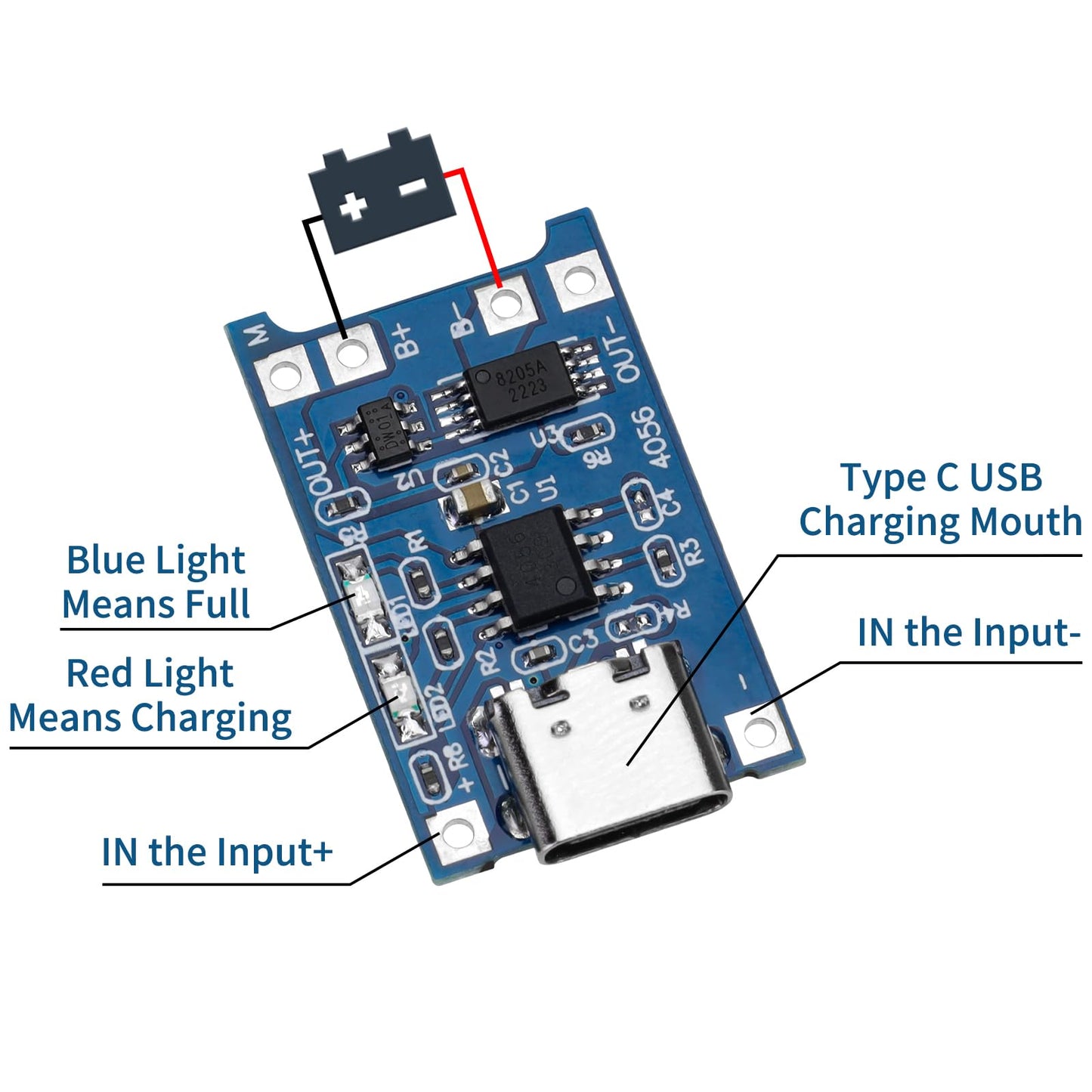 MakerFocus 15pcs TP4056 Charging Module Type C Interface with Battery Protection 18650 BMS 5V 1A 18650 Lithium Battery Charging Board