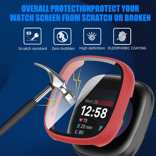 Kimiyaki 6 Pack for Fitbit Sense 2 / Versa 4 Screen Protector Case [Full Coverage], Hard PC Bumper All-Around Protective Accessories for Fitbit Sense 2 / Versa 4 Built-in Tempered Glass Film