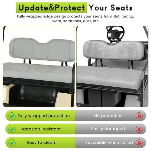 WEIMELL Universal Golf Cart Rear Seat Covers Vinyl Leather Back Seat Cover for Club Car EZGO Yamaha Aftermarket Ordinary Cushions No Nails Required Easy to Install & Clean Seat Cover Gray