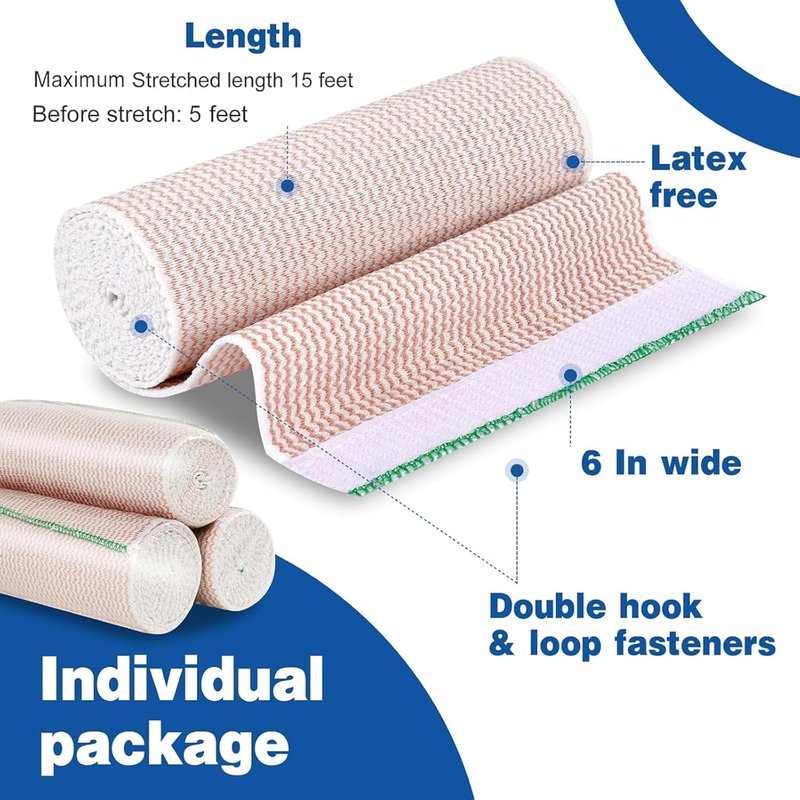AZEN Premium 10 Pack Elastic Bandage Wrap 6 Inch, Compression Wrap Bandage for Legs, Lymphedema Wraps for Legs, Ankle, Knee, Tummy