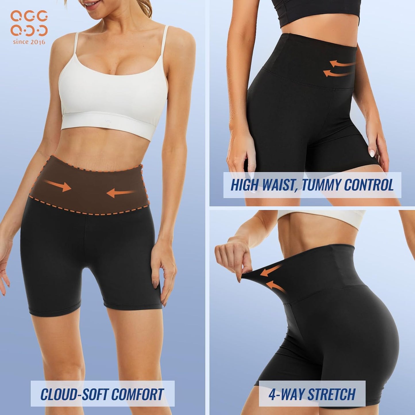 Skiennix High Waisted Biker Shorts for Women - 3/5/8 Inch Black Compression Yoga & Running Shorts