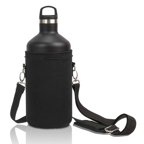 Made Easy Kit Neoprene Water Bottle Carrier Holder with Adjustable Shoulder Strap for Insulating & Carrying Water Container Canteen Flask Available in 5 Sizes (Black, XL (64oz))