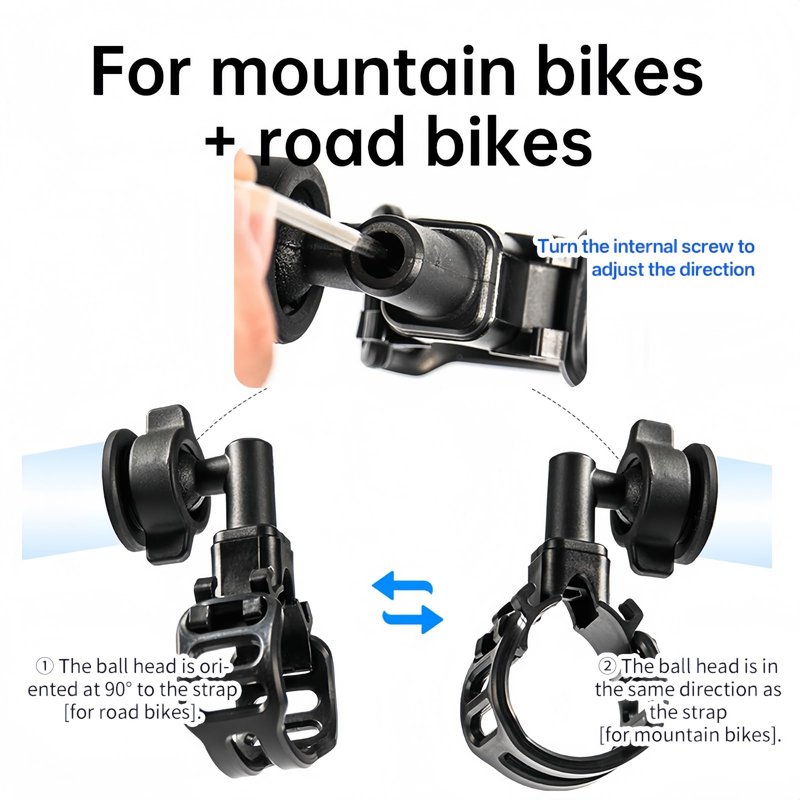 SUKOUSRAM 360° Adjustable Handlebar Flashlight Mount, Universal Bike Light Holder for Mountain and Road Bikes, Black