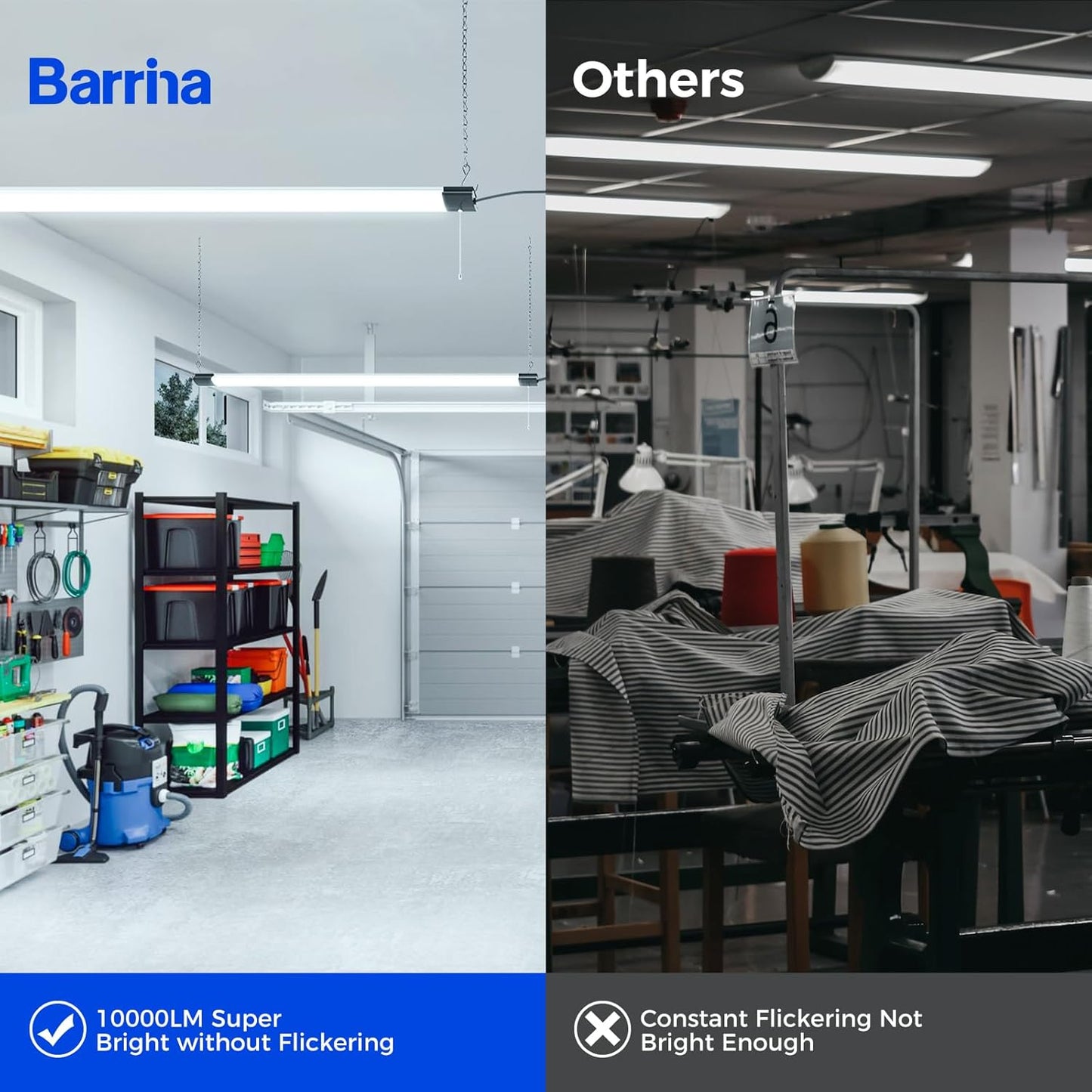 Barrina 10000LM LED Shop Light Fixture - 4FT, 84W, 5000K, Linkable, ETL Approved for Garage & Workshop