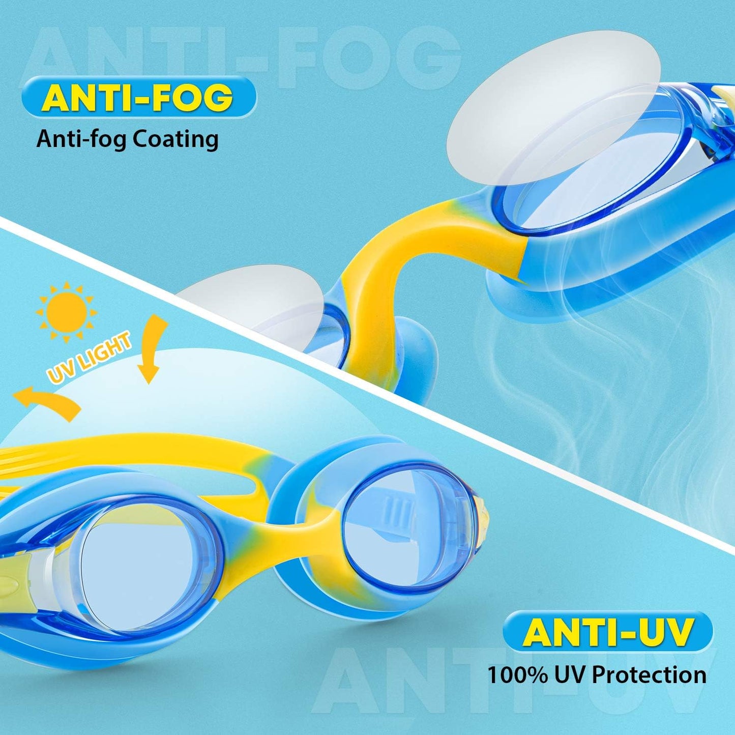 Portzon Swim Goggles for Kids - Anti-Fog, Leak-Proof Design for Clear Vision in Water | Comfortable Fit