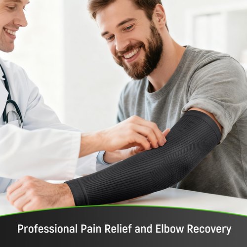 Vlela Elbow Compression Sleeve - Soft Tennis & Golfers Elbow Brace for All Day Comfort, Full Arm Coverage for Complete Support, Large