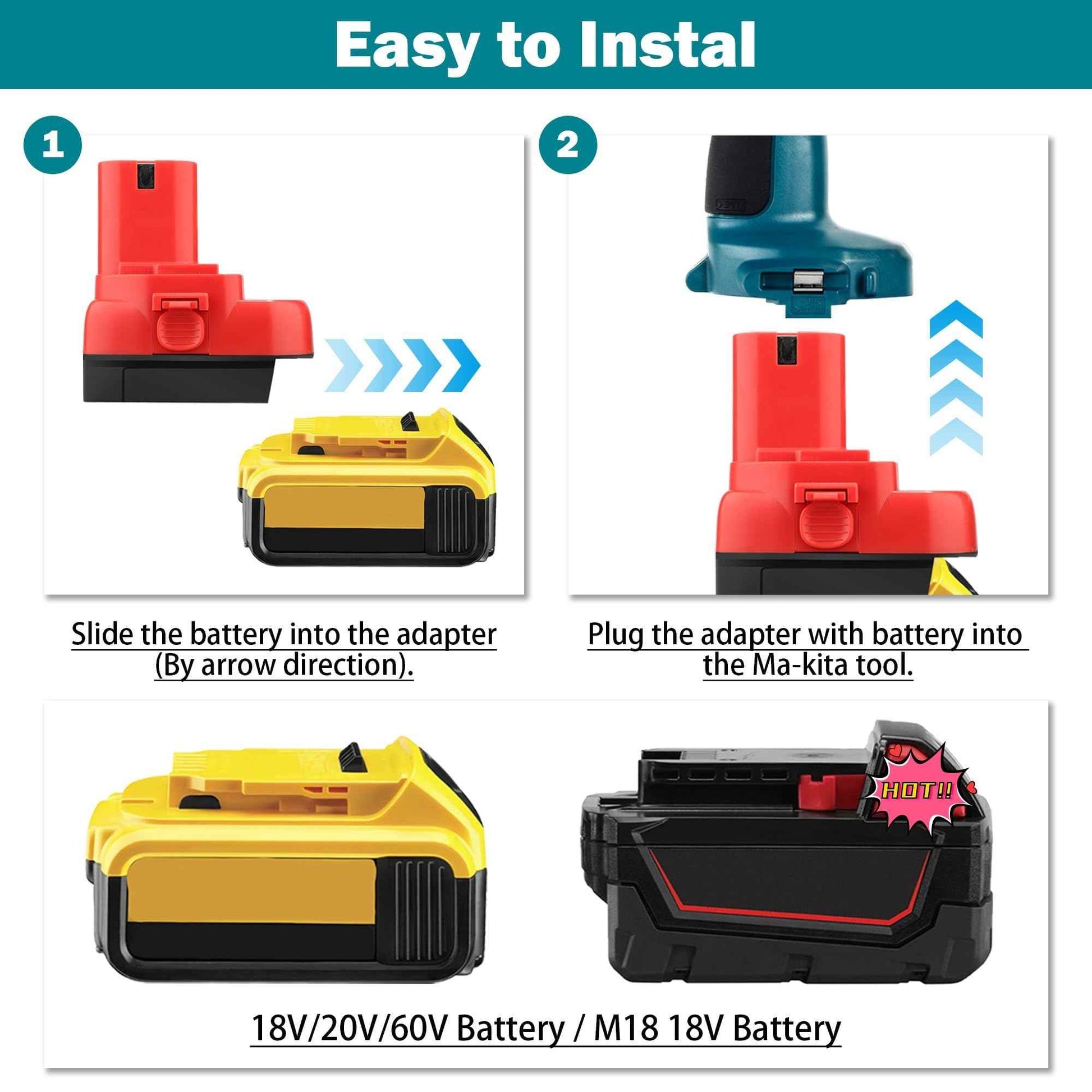 OGJUNX Adapter for DeWalt 20V Battery for Milwaukee M18 Battery Convert to for Makita 12V Cordless Tools Use (for DeWalt to for Makita 12V 14.4V NiCAD)