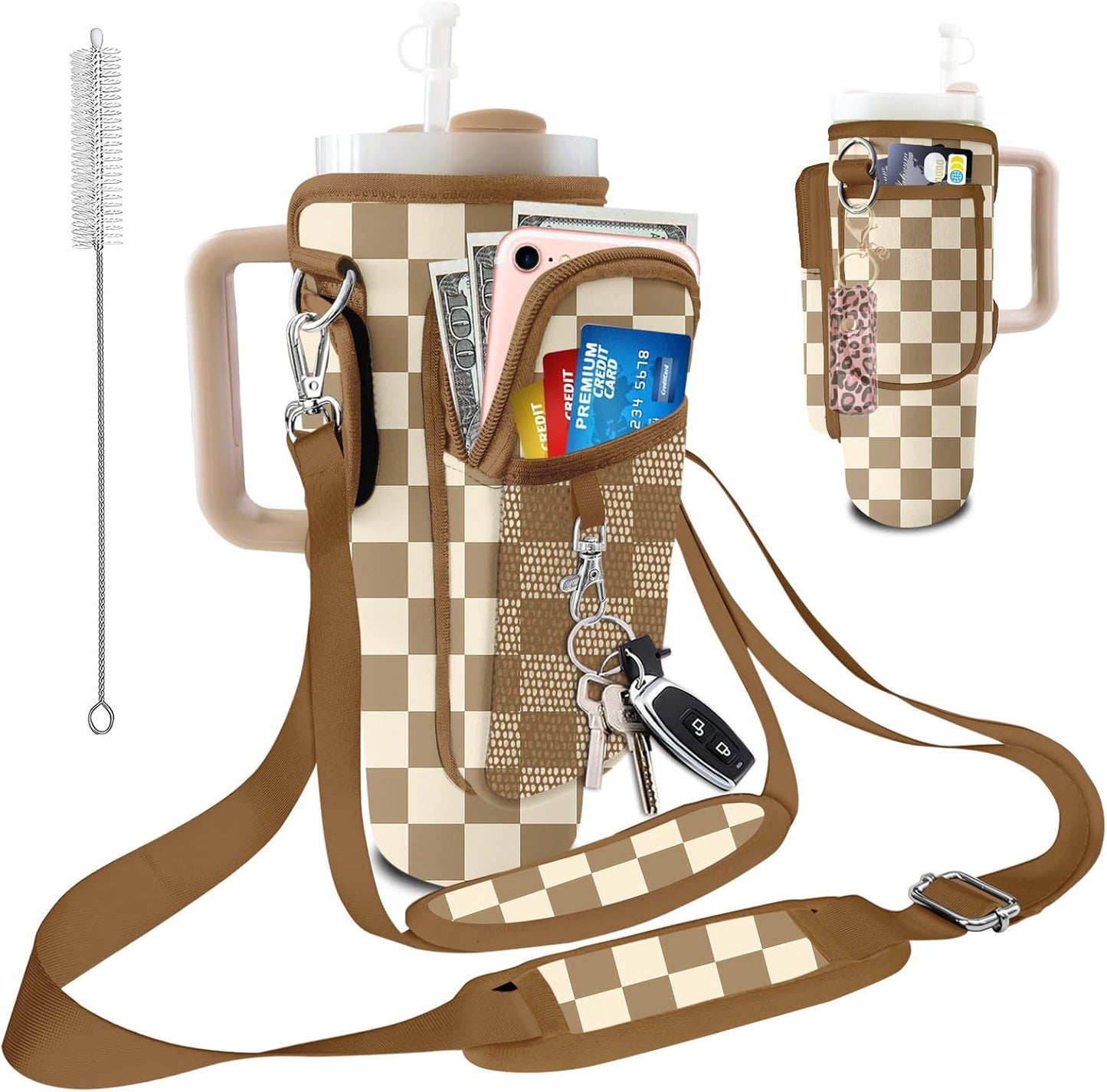 Stanley Carrier Bag - Versatile Tumbler Holder with 2 Adjustable Straps & 3 Pockets | Ideal for Hiking & Travel