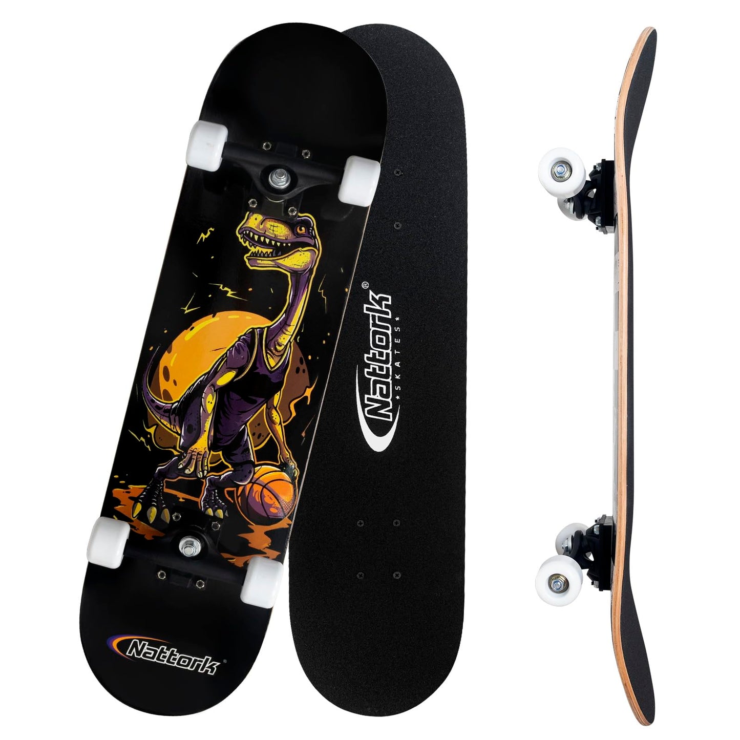 Nattork 31-Inch Complete Skateboard ?9-Ply Canadian Maple Deck with Checkerboard Design, Ideal for Beginners and Teens of All Ages