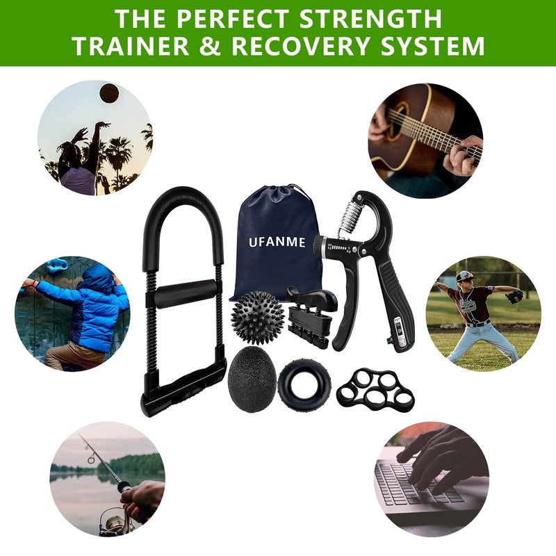 UFANME Grip Strength Trainer Kit, Hand Gripper - Hand Grip Strengthener -Adjustable Resistance Forearm Strengthener - Hand Exerciser for Muscle Building and Injury Recover
