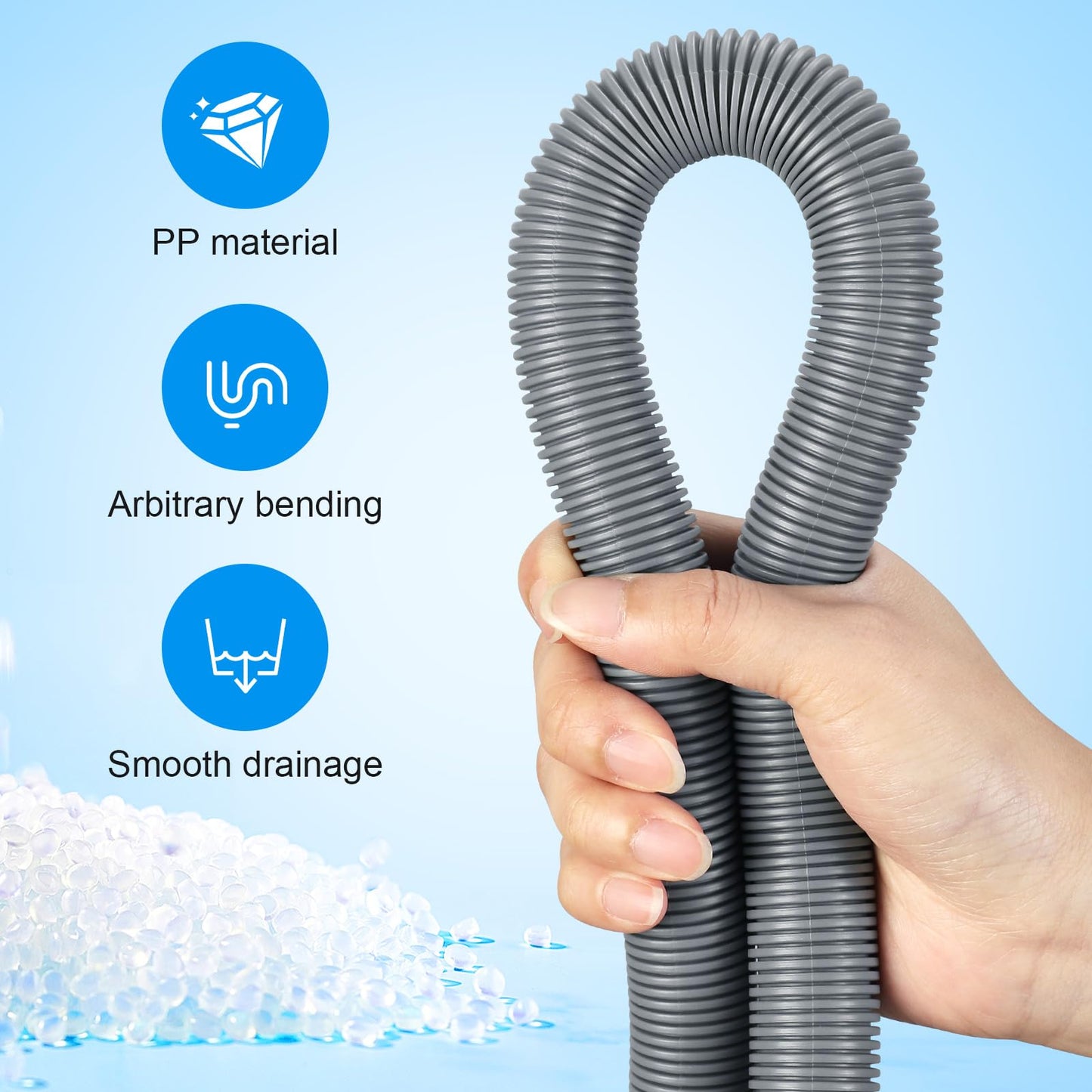 Elyfree Washing Machine Drain Hose, 6 Feet Universal Dishwasher Drain Hose Extension Kit Corrugated Washer Hoses, 7 PCS Set with 4 Clamps & 1 U-Bend Hose Holder
