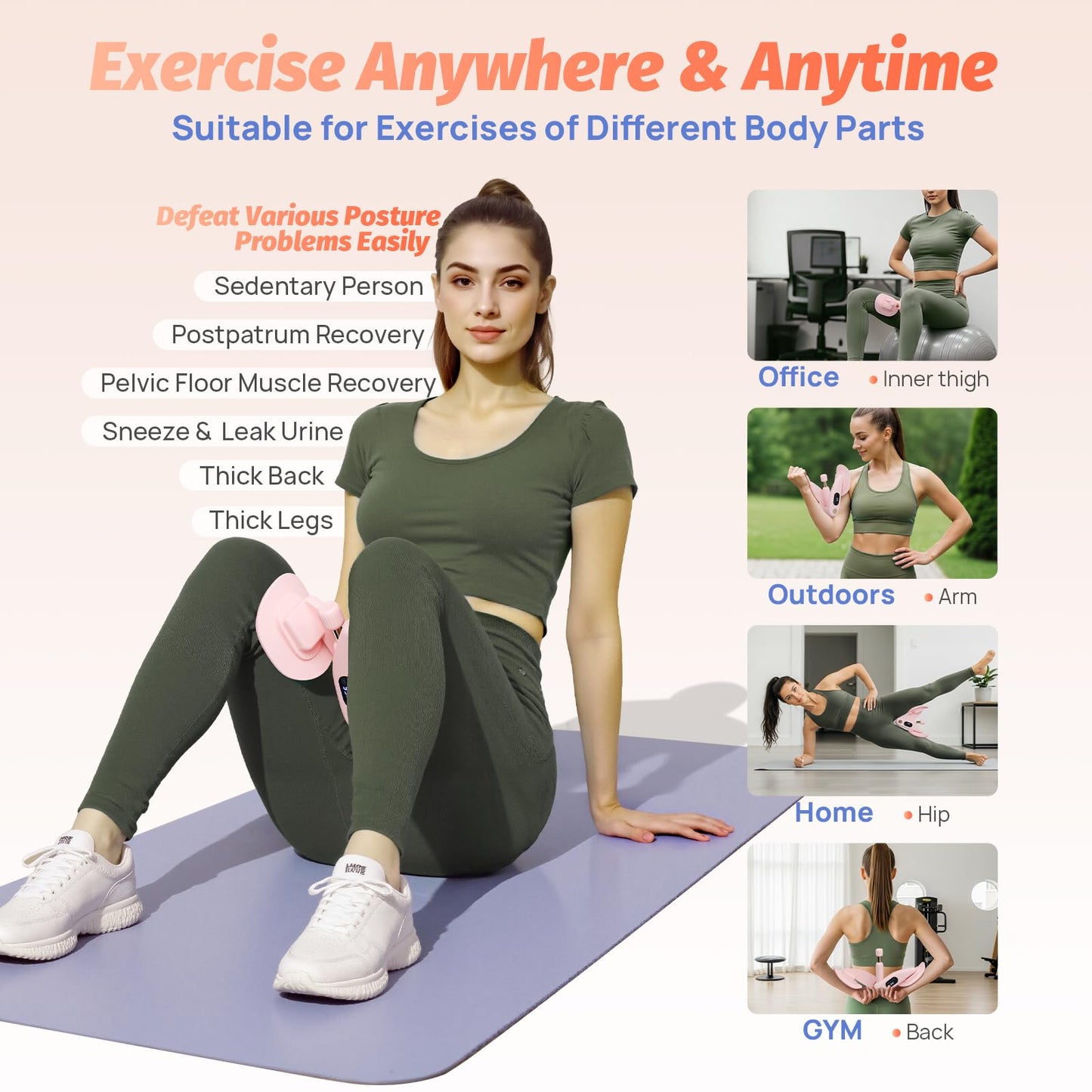 VANiGO Thigh Exerciser, Pelvic Floor Muscle Trainer, Inner Thigh Kegel Exercise Workout Equipment for Women and Men, Home Fitness Strengthen Machine for HIPS, Butt, Legs