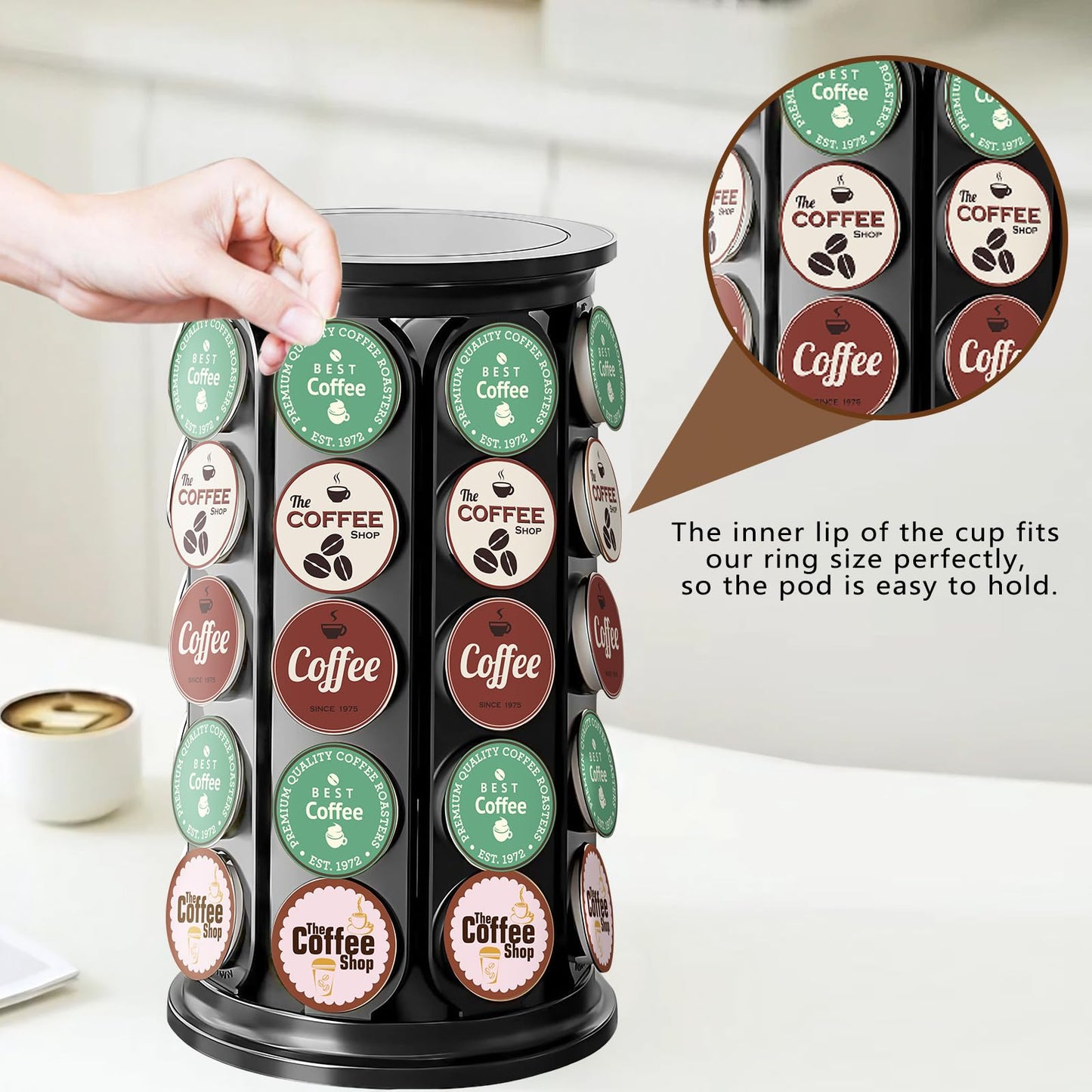 TOMSHUB K Cup Holder, Coffee Pod Storage Carousel Holder Organizer Compatible with 40 Keurig K-Cup Pods, Home or Office Kitchen Counter Organizer（Black）