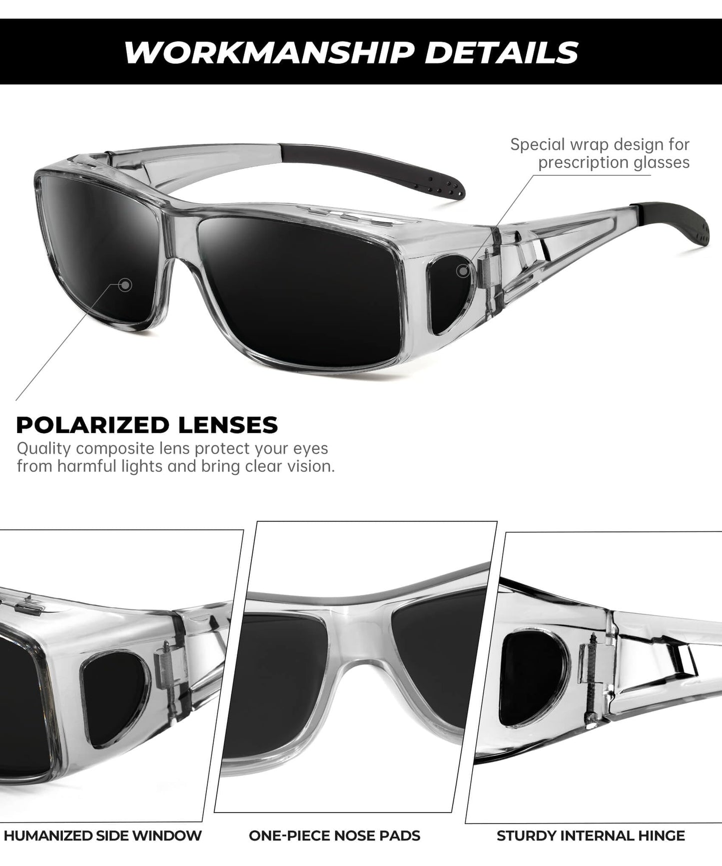 QALLY Sunglasses Over Glasses Women Men, Wrap Around Fit Over Polarized Sunglasses with UV400 for Driving Fishing