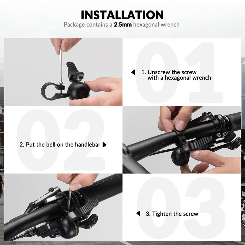 ROCKBROS Bike Bell Copper Alloy Durable Bicycle Bell with Clear&Long Sound, Left Hand Bike Ring Bell for Handlebars Adults More Than 100 dB