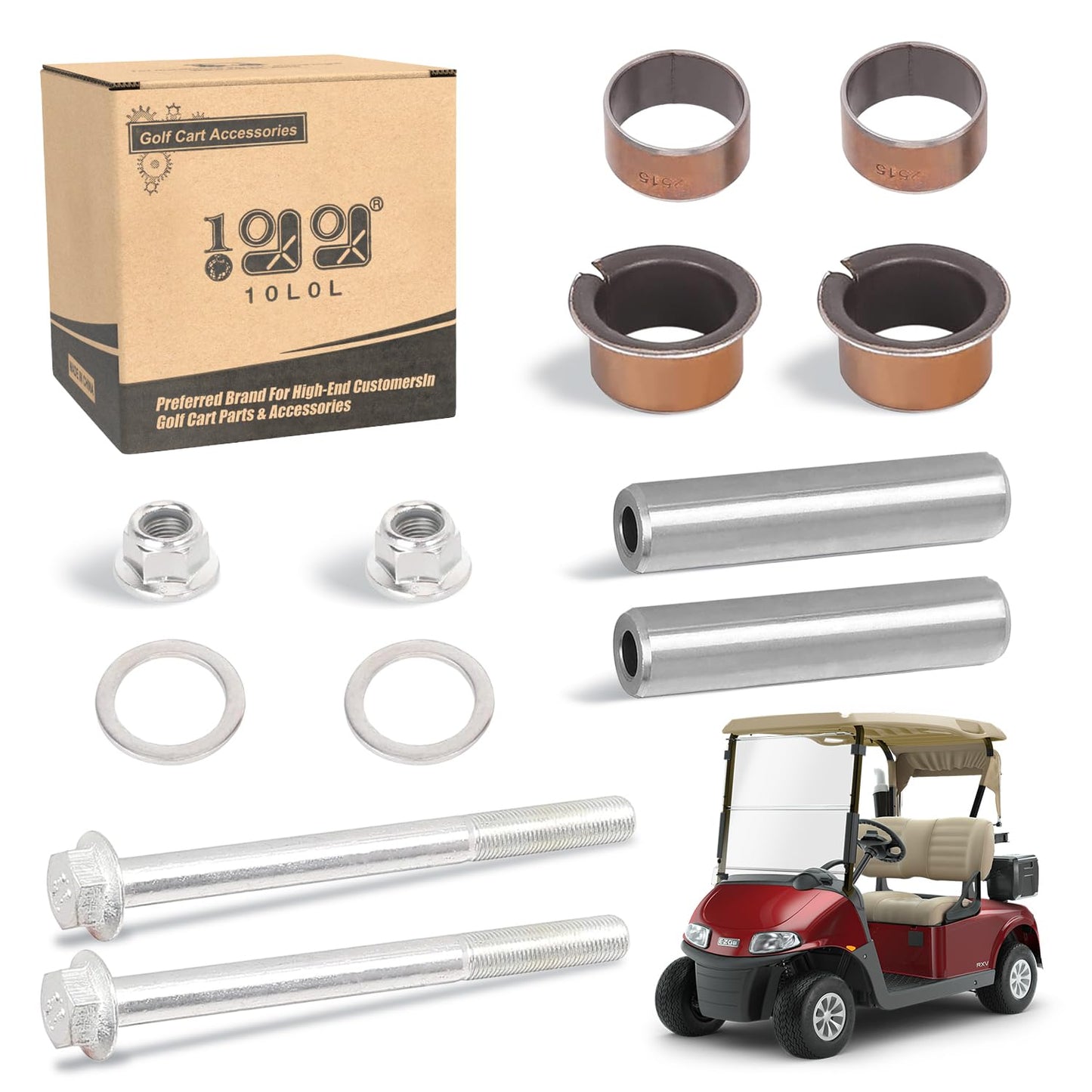 10L0L Golf Cart Spindle Kingpin Bushings Kit for EZGO RXV 2008-up & 2FIVE 2010-2013 Electric, Replaces OEM# 614034 601707 632925 632926 620380