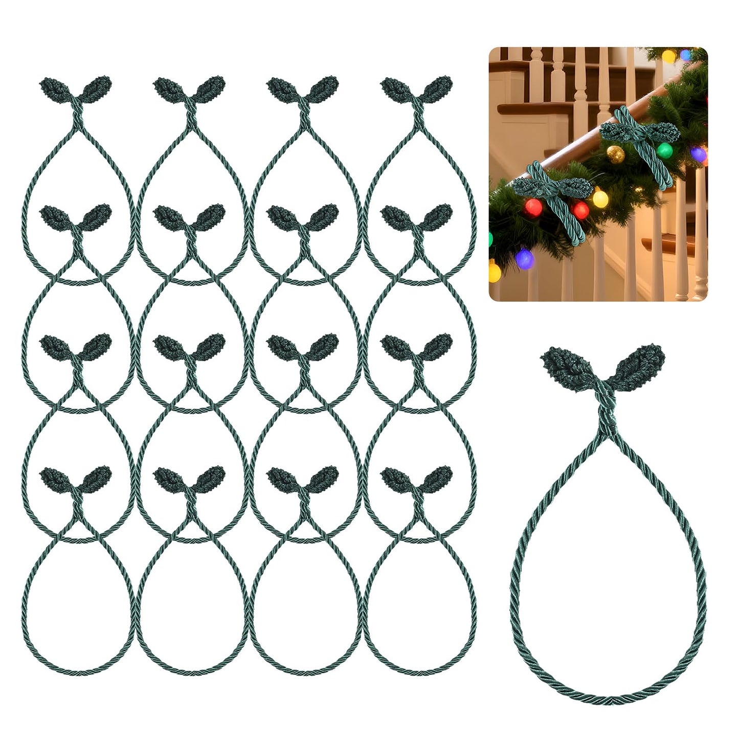 Christmas Garland Ties, 16Pcs 20in Garland Twist Ties for Banister, Reusable and Flexible Decorative Twist Tie for Home Decorations and Holiday Craft Gift Wrapping - Green