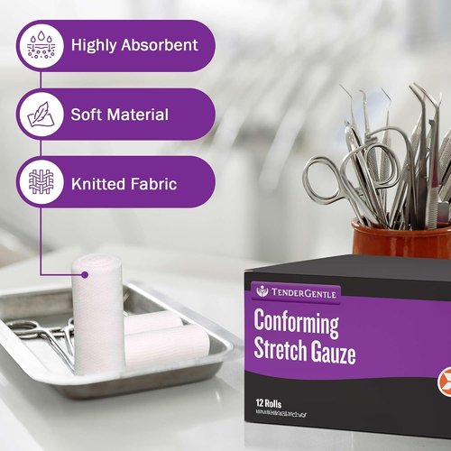 Conforming Stretch Gauze Rolls - 3 Inch White Non-Sterile Wrap, Pack of 12 for Wound Care