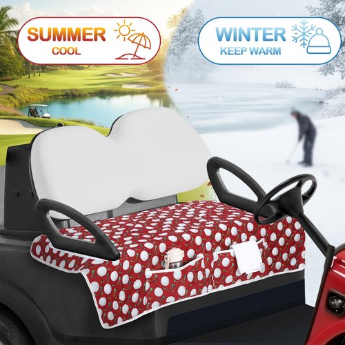 Datanly 2 Pack Golf Cart Seat Covers Funny Seat Towel Blanket with 2 Large Front Pockets & Non Slip Backing Universal Fit for 2 Person Golf Cart 52" x 30" (Christmas)