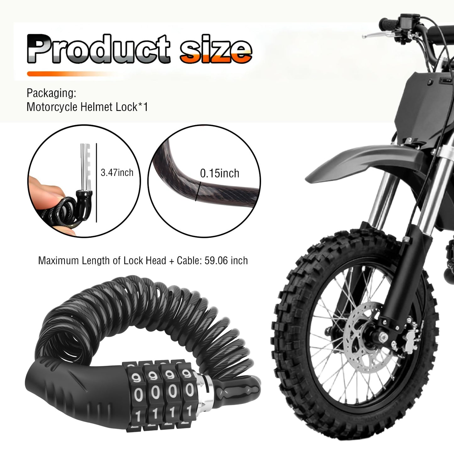 Motorcycle Helmet Lock with Retractable Cable & 4-Digit Combination,Anti Theft Bike Locks for Helmets Fit Through Small Holes,Lightweight Helmet Lock Motorcycle Accessories