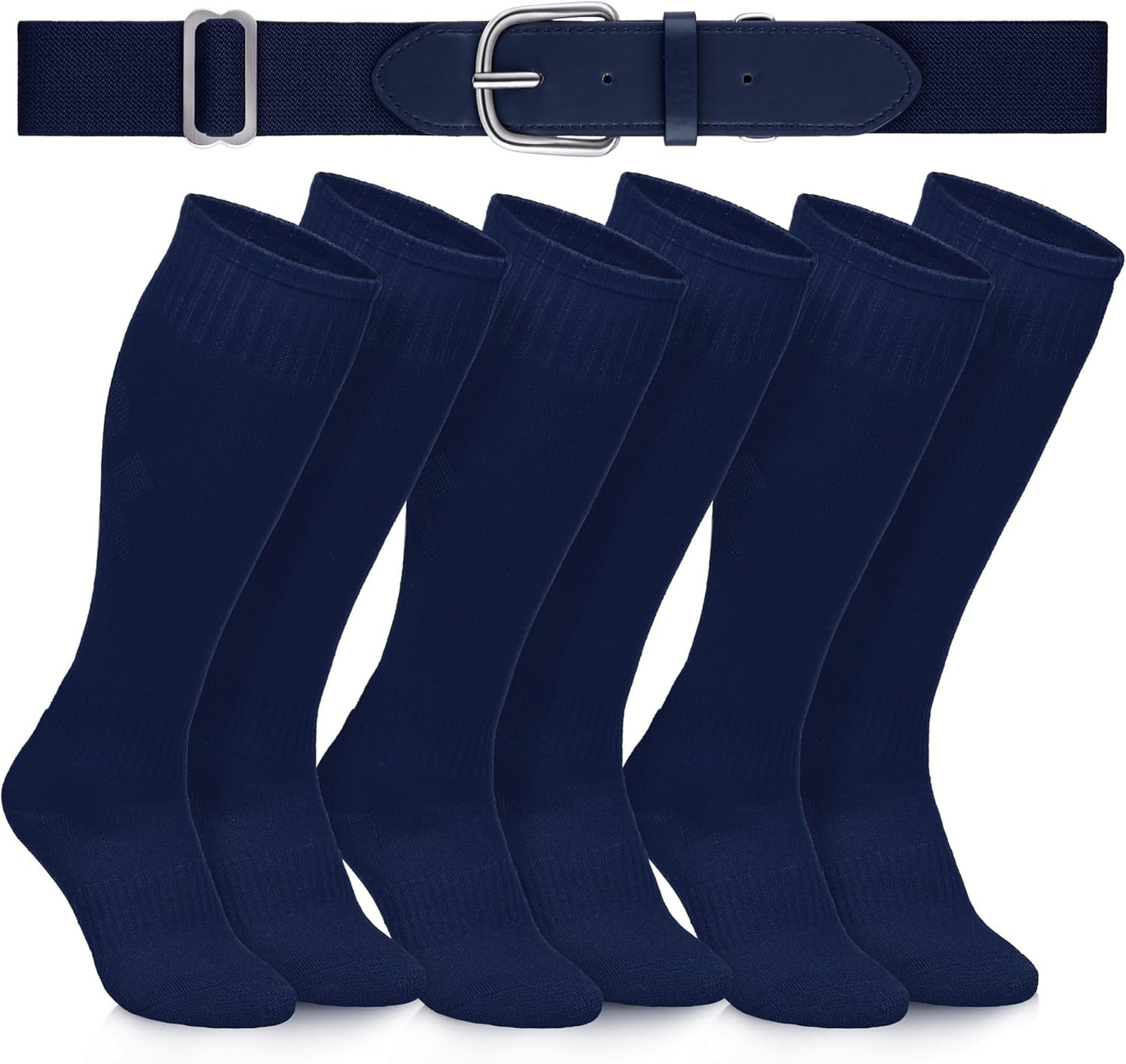 Skiennix Baseball Socks and Belt Combo - 3 Pairs Youth Softball Football Socks with Elastic Belts