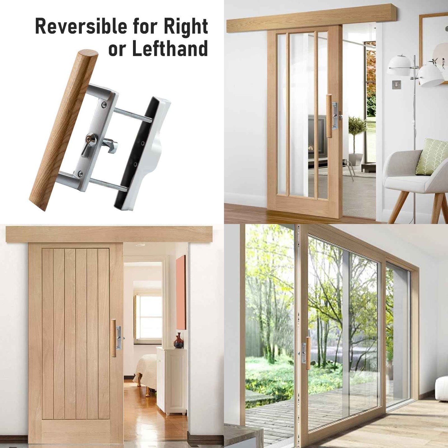 HOME MASTER HARDWARE Patio Sliding Door Handle Set, Non-keyed Sliding Screen Door Handles with Wood Handle, Sliding Door Hardware Fits 3-15/16" Hole Spacing