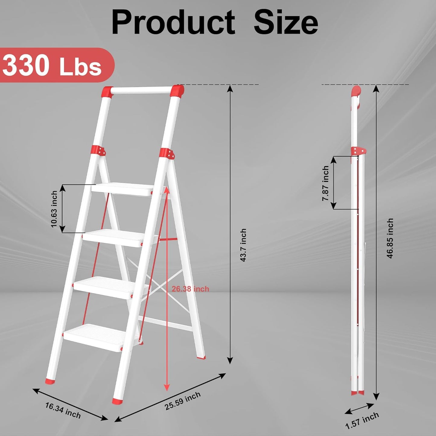 DIAMONDFORGE 4-Step Folding Ladder - Sturdy Steel Construction, Anti-Slip Pedals & Feet, Handgrip - Home Use, White & Red