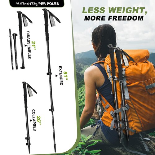 Ultra Light Carbon Fiber Hiking Trekking Poles - 6.07oz Nordic Trekking Sticks with Full EVA Grips & Quick Locks, All-Terrain Hiking Sticks for Seniors, Men & Women, Set of 2