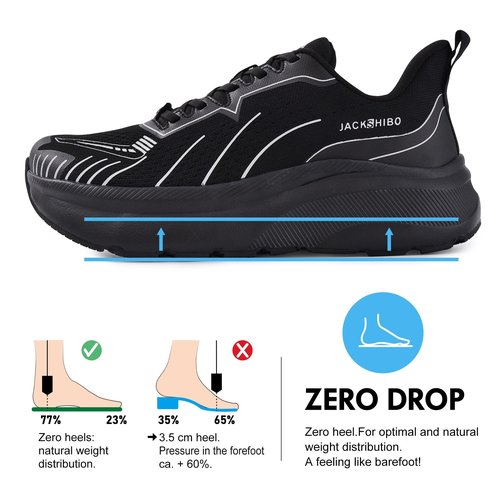 JACKSHIBO Slip in Men Hands Free Wide Toe Box Shoes Slip on Arch Support Wide Sneakers for Running Walking Tennis Athletic Plantar Fasciitis Orthopedic Shoe Zero Drop Cushion Thick Sole Width Shoes