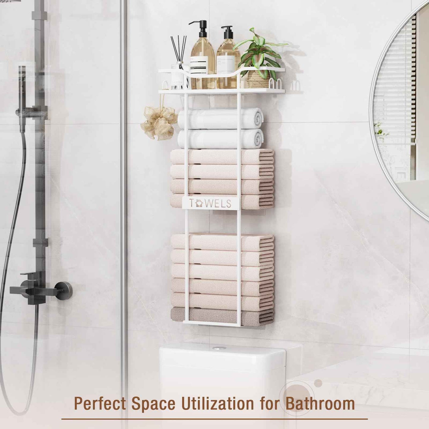 Aetyord Towel Racks for Bathroom Wall Mounted Towel Storage Organizer Wall Towel Rack for Rolled Towels（2 Tier White