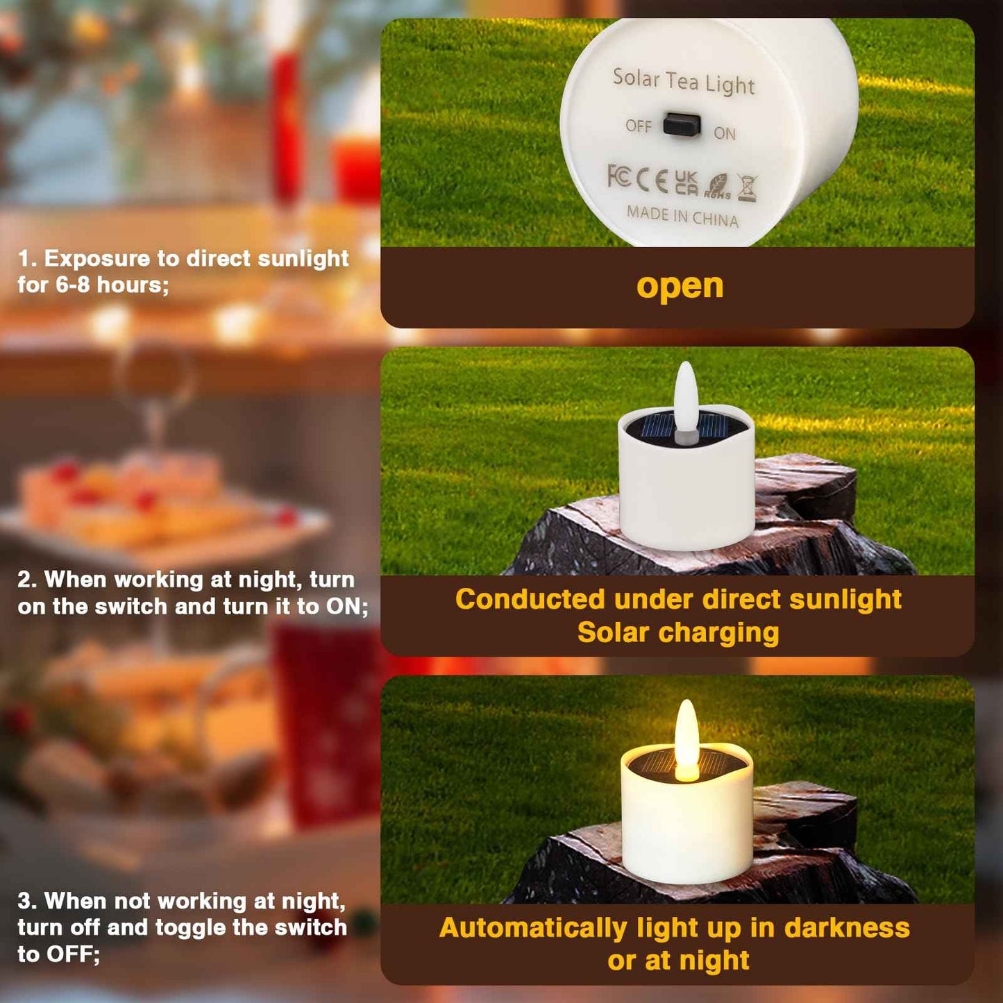 HL Solar Tea Lights Outdoor Waterproof,6PCS 2.4''x2'' Flickering Flameless Candles, Dusk to Dawn Rechargeable Battery LED Votive Tea Lights for Lantern, Garden, Camping, Home Decor (Warm White)