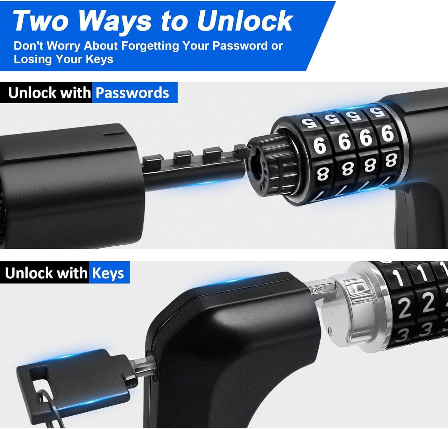 NDakter Heavy-Duty Bike Chain Lock - 4-Digit Combination Security | 1.64 to 4.28 Ft Length