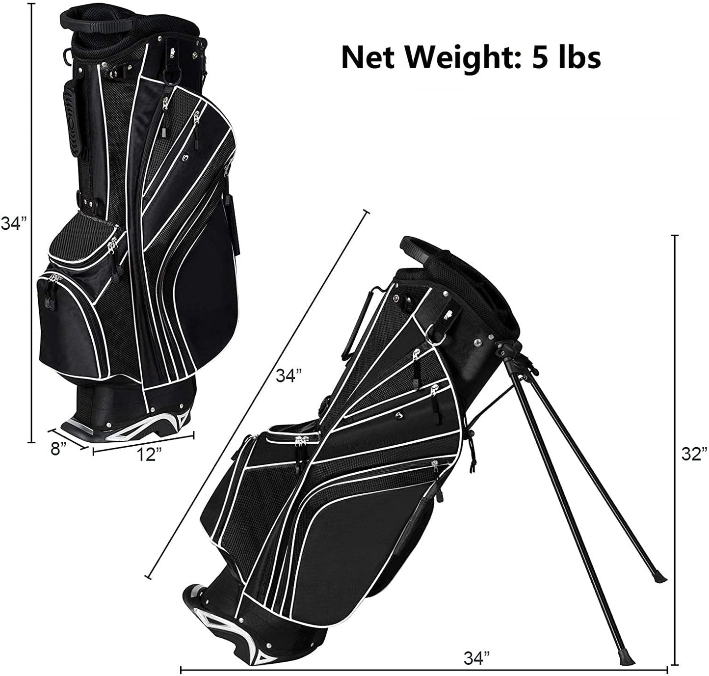 Renatone Golf Stand Bag, Lightweight Organized Golf Bag w/ 6 Way Dividers, 7 Pockets & Padded Dual Straps, Easy to Carry Golf Club Bag for Men & Woman (Black)