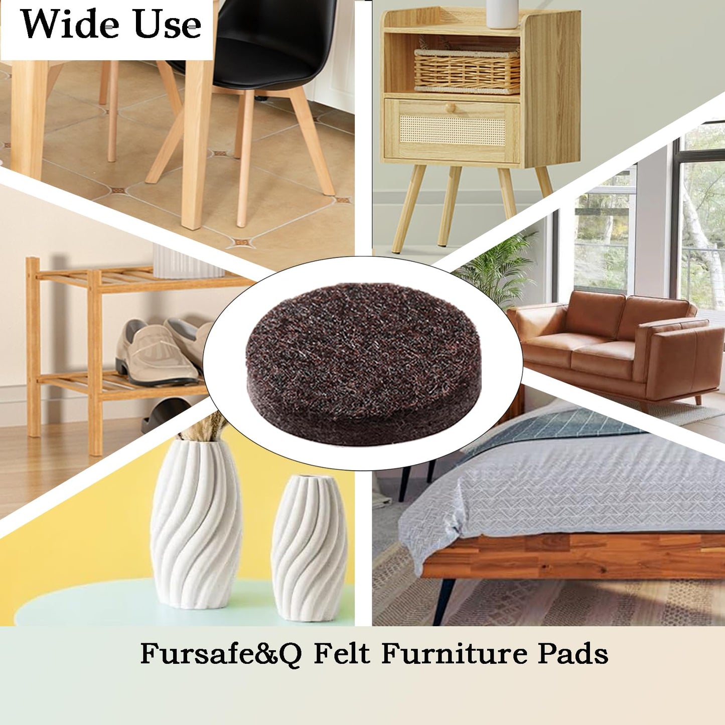 Fursafe&Q Felt Furniture Pads, Furniture Felt Pads for Hardwood Floors -Self Adhesive Chair Leg Floor Protectors, Protect Your Floors from Nicks, Bumps and Scratch,96 Pcs Round Cabinet Door Bumper