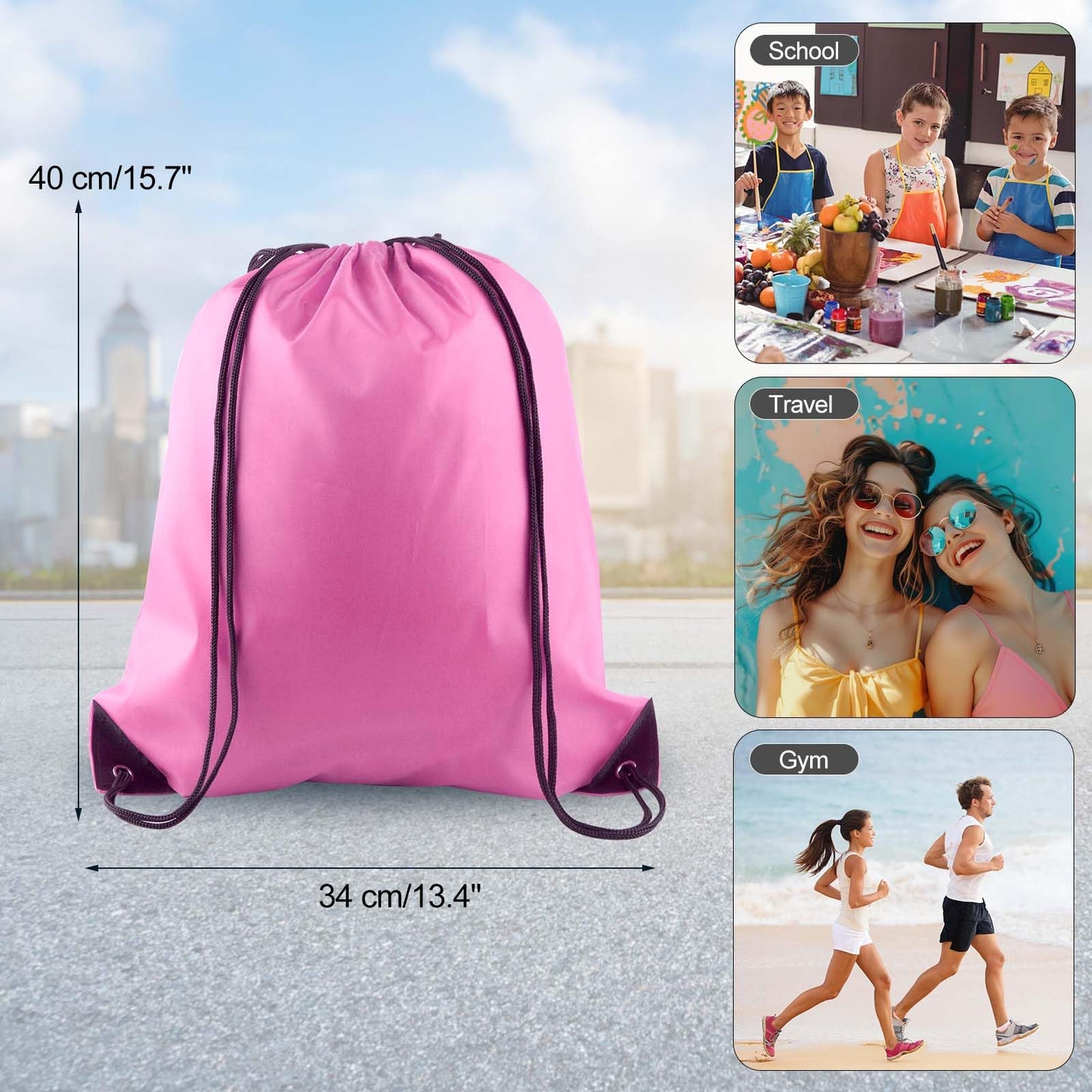PLULON 2Pcs Drawstring Bags Bulk, Pink Drawstring Backpack String Backpack Cinch Sack Sport Gym Backpack Bags for Yoga Traveling Outdoor Sports