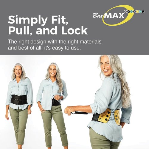 BaxMAX Adjustable Back Brace with 5-to-1 Compression Pulley System for Lumbar Support & Back Pain - Immediate Relief from Sciatica, Scoliosis, Bulging/Herniated Disc - Lightweight/Breathable, Large