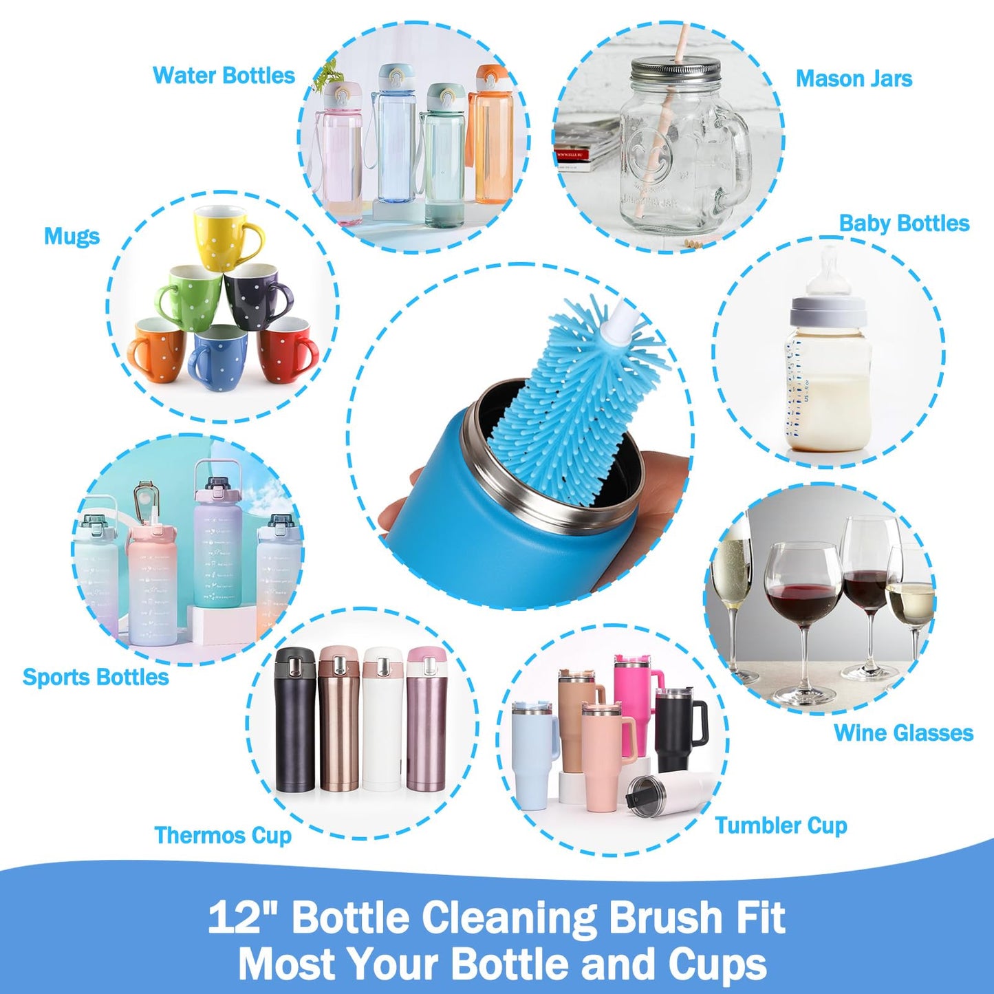 XANGNIER 3 PCS Water Bottle Cleaner Brush Set for Zak 12 oz/15 oz,Multifunctional Bottle Brush and Long Straw Cleaner Brush,Cleaning Kit for Zak Tumbler Cup Accessories