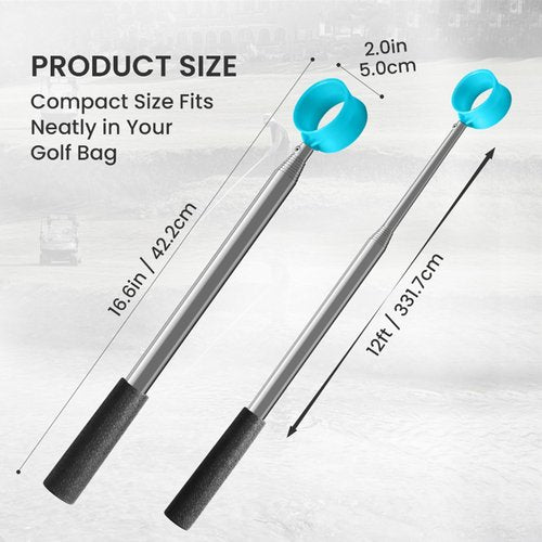 Golf Ball Retriever Telescopic for Water,9Ft/12Ft Stainless Steel Professional Golf Ball Retriever,Men's and Women's Golf Accessories Gifts (12Ft)