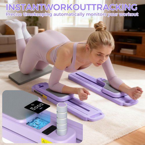 Pilates Board, Pilates Reformer, Portable Pilates Reformer, Pilates Board for Home Workout, 9 in 1 Foldable Pilates Equipment with Timer & Resistance Band, Fitness, Exercise, Ab, Core (Purple)