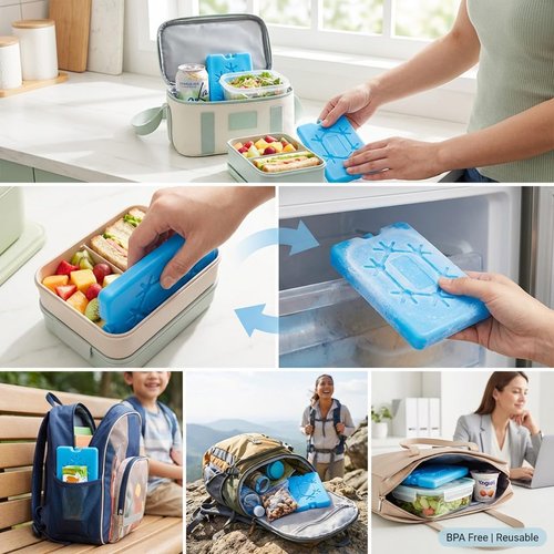 Kona Slim Ice Packs - Reusable Quick Freeze Packs for Lunch Boxes & Coolers | 4 Pack, Blue
