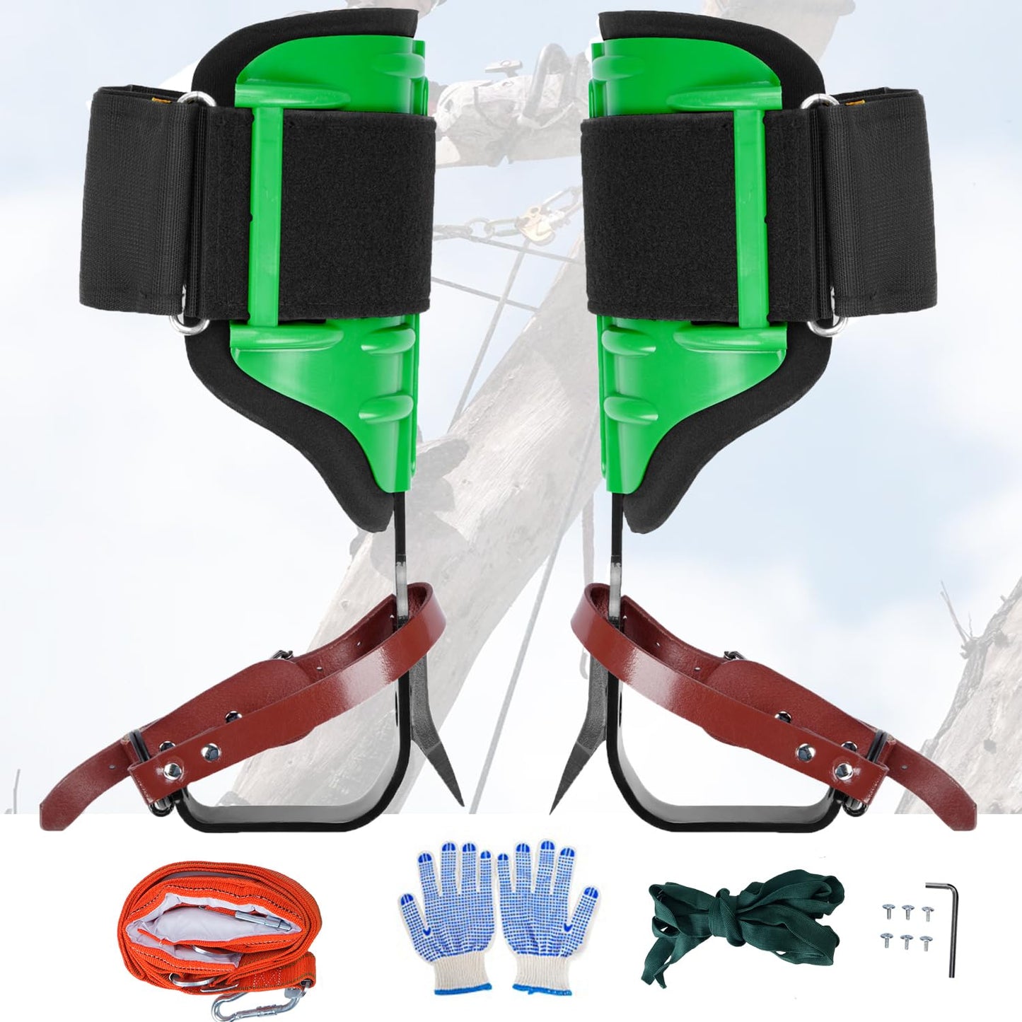 Ksdolip Adjustable Tree Climbing Spikes Set – Heavy-Duty Gear for Safe Climbing, Fruit Picking & Hunting | Steel Spikes & Secure Straps