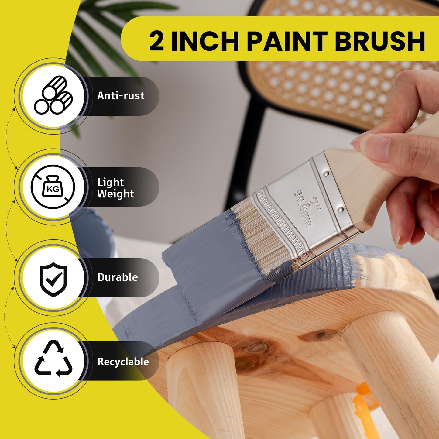 Mister Rui Paint Brush Set with Comb, 2" & 2.5" Angled Sash Brushes, Paint Brush Cleaner Tool, Commercial Grade for Trim, Cabinets & Rollers