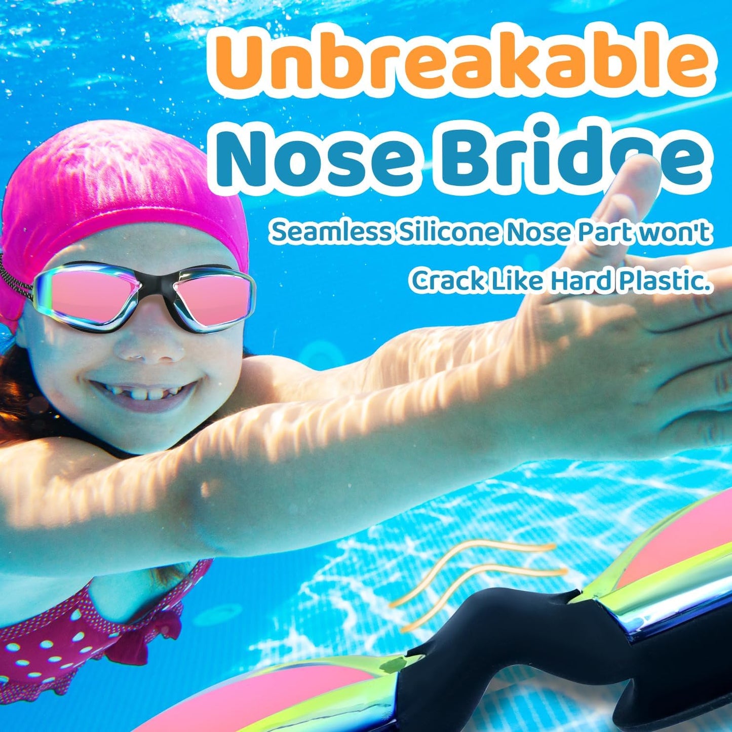 Vvinca Kids Swim Goggles - No Hair Pulling Design with Bungee Strap | 2-Pack for Ages 6-14