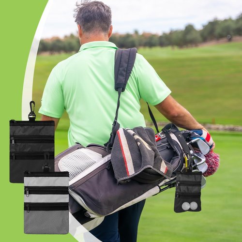 Cosblank 4 Pcs Golf Tee Holder 3 Zippered Golf Pouch Bag for Valuables Portable Ball Accessory Pouch for Men with Clip to Bag for More Storage, Easy Access, Black, Red, Blue, Gray