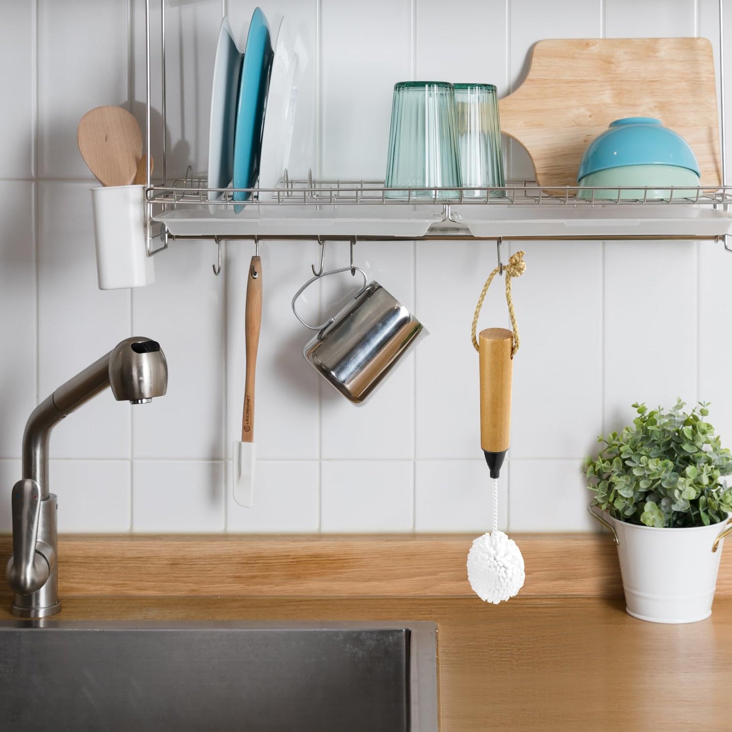 QWORK Whiskey Tasting Glass Brush - 3-Pack Natural Beech Wood Grips Foam Brush Cleaning Brushes