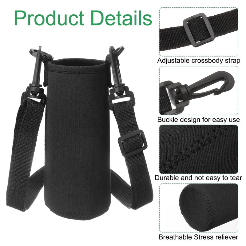uxcell 2pcs Neoprene Water Bottle Sleeve with Strap, 12 oz Insulated Water Glass Bottle Carrier Bag Collapsible Drink Bottle Sleeve Cover Holder with Handle, Black