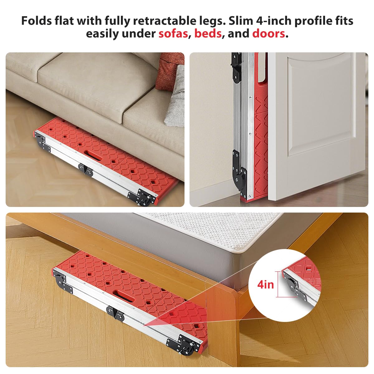 LEADALLWAY Folding Work Platform with Anti-Slip Feet Cover, Practical Step Ladder for Home Garage, Maximum Load 330lbs, Red